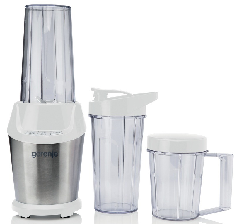 Stolný mixér Gorenje BN1000E v nerezovom prevedení as príslušenstvom.