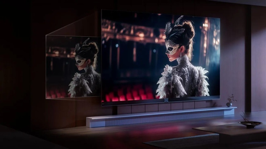 Televízor Hisense 136MX elevízia Hisense 136MX s technológiou širokých pozorovacích uhlov zobrazuje scénu ženy v maske na javisku, ktorá zostáva jasná a kontrastná aj pri pohľade zo strany.