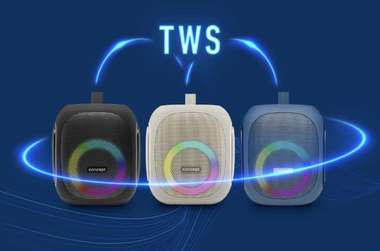 Farebné varianty reproduktorov Concept SoundJoy podporujúce bezdrôtové stereo prepojenie TWS