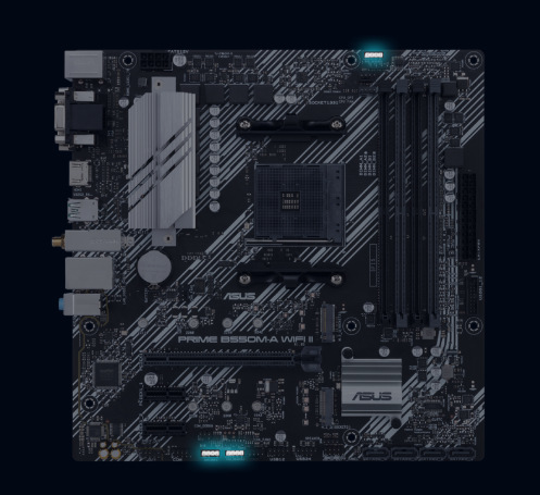 Základná doska Asus PRIME B550M-A Wi-Fi II Asus PRIME B550M-A podporuje RGB podsvietenie