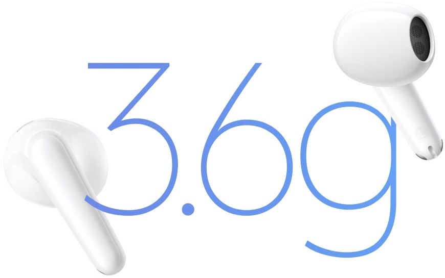 Slúchadlá vivo Buds Air3 biela Detail špuntov Buds Air3 s miniatúrnymi rozmermi a hmotnosťou len 3,6 gramu
