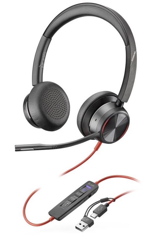Headset HP Poly Blackwire 8225 MS, USB-C/A adaptér, stereo čierny