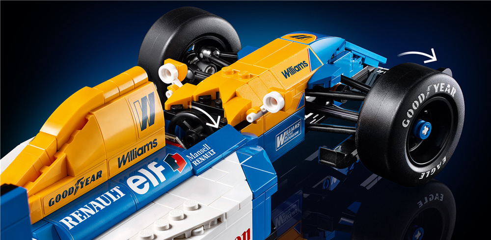 Stavebnica LEGO® Icons 10353 Williams Racing FW14B a Nigel Mansell 799 dielikov ponúka prepracované stavanie pre dospelých fanúšikov motoršportu, ktorí hľadajú výrazný model.