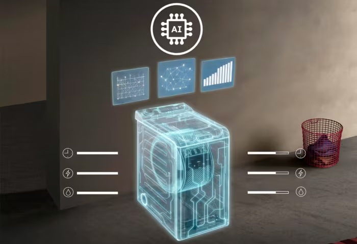 Práčka AEG ProSense™ 6000 LTE6K273C biela AI práčka AEG. Vľavo aj vpravo ukazovatele času, energie a vody.