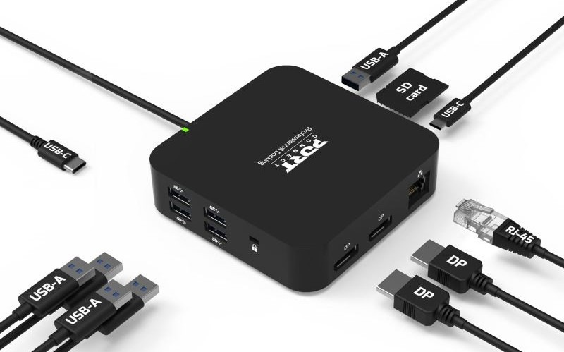 Dokovacia stanica PORT CONNECT 10v1, 2x4K Display Port, 5x USB-A, USB-C 85W PD, Ethernet, SD čierna