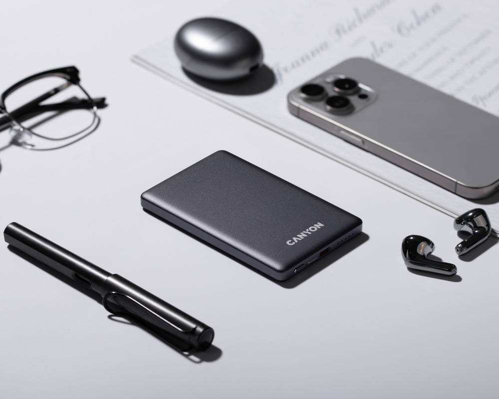 Powerbank Canyon OnPower 505 Slim MagSafe PD20W 5000 mAh sivý Powerbank Canyon OnPower 505 Slim MagSafe PD20W 5000 mAh sivý