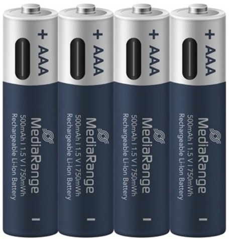 Nabíjací USB-C Li-Ion batéria MediaRange Micro AAA, 1,5 V, 500 mAh v počte 4ksv balení