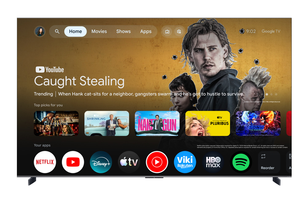 Televízor TCL 98RM7L Múdra televízia TCL s Google TV, prehľadné rozhranie s aplikáciami ako Netflix, YouTube, Disney+ a ďalšími streamovacími službami.