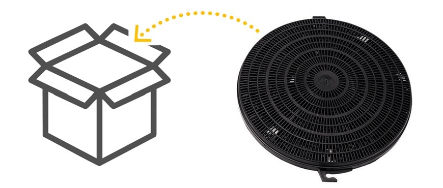 Odsávač pár Whirlpool WHVF60FLTK čierna Detail obrázku uhlíkového filtra.