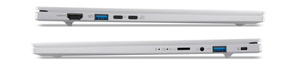 Notebook Acer Aspire 14 AI (A14-61M-R5VQ) strieborný Zatvorený notebook Acer Aspire 14 (AI A14-61M-R5VQ) z oboch profilov s portovou výbavou