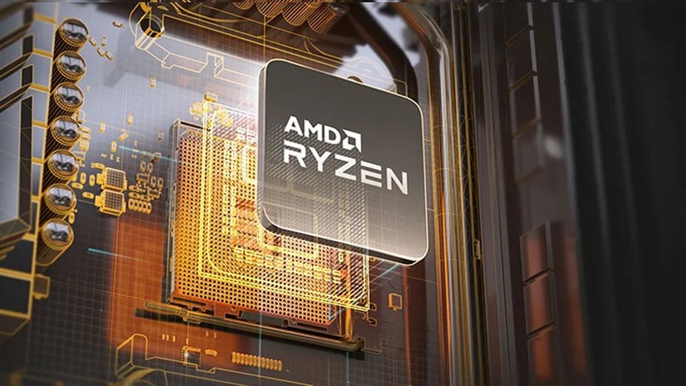 Futuristické grafické spracovanie procesora AMD Ryzen so žiariacou doskou plošných spojov, ktoré predstavuje pokročilé technológie a inovácie v modernom a dynamickom štýle.