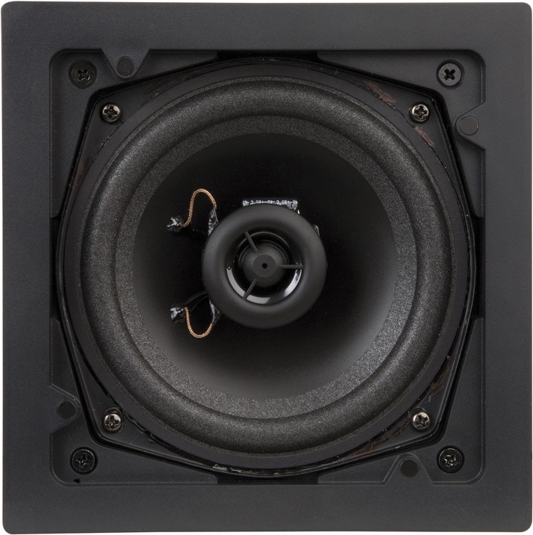Reproduktor ArtSound FL101 (2 ks) čierne/biele Na obrázku je samotný vstavaný reproduktor ArtSound AOUFL101 bez krycej mriežky. Má štvorcový čierny rámček a uprostred okrúhly reproduktorový menič s menším výškovým reproduktorom v strede. V rohoch a okolo meniča sú vidieť montážne skrutky a upevňovacie body.