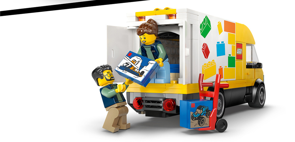 Stavebnica LEGO® City 60500 Dodávka LEGO® Otváracie zadné dvere, kapota aj bočné steny sprístupnia nákladový priestor s paletou a štyrmi krabičkami