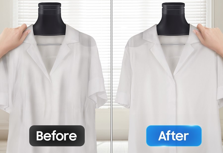 Sušička bielizne Samsung DV90DG6845LKU4 biela Porovnanie košele sušené s funkciou Wrinkle Prevent a bez nej