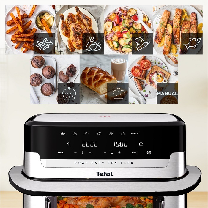 Teplovzdušná fritéza Tefal EY922DE0 Dual Easy Fry Flex a 7 rôznych pokrmov