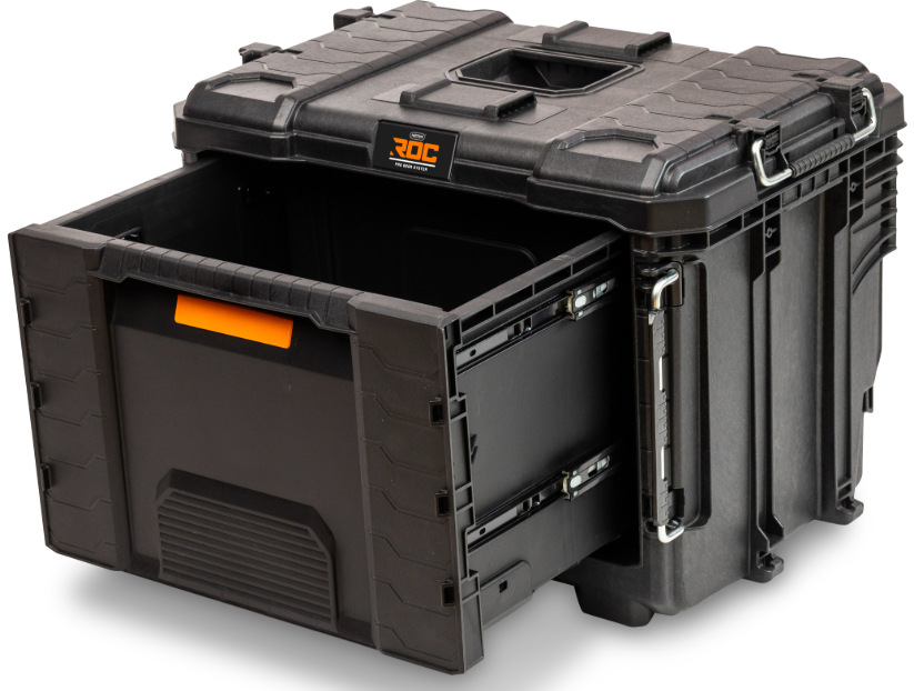 Box Keter ROC Pro Gear 2.0 XL 271384 s vysunutou zásuvkou na kovových koľajniciach
