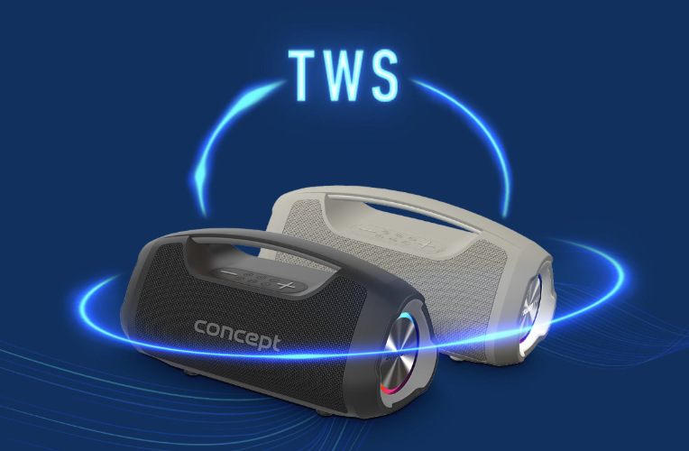 Dva reproduktory Concept SoundJoy BR5060 a BR5061 prepojené pomocou funkcie TWS