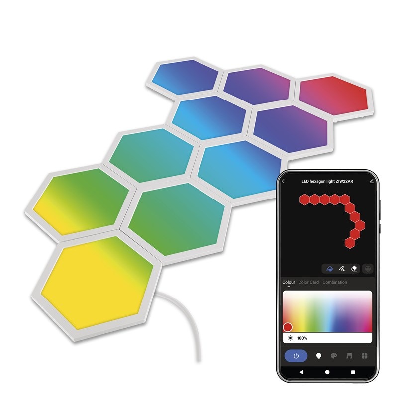  Nástenné svietidlo EMOS GoSmart, 19 W, RGB hexagons (10 ks) - biele
