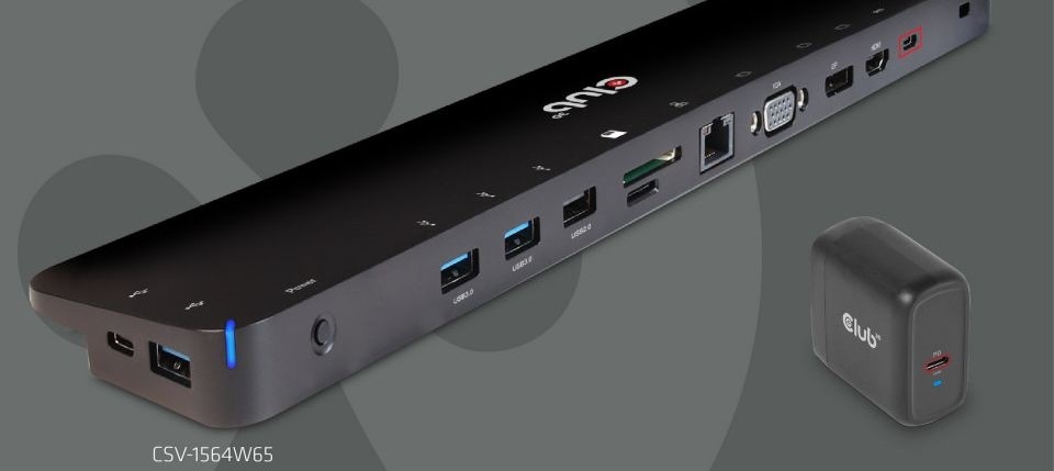 Dokovacia stanica Club3D USB-C s napájacím adaptérom Triple Display Dynamic PD, 65 W čierna