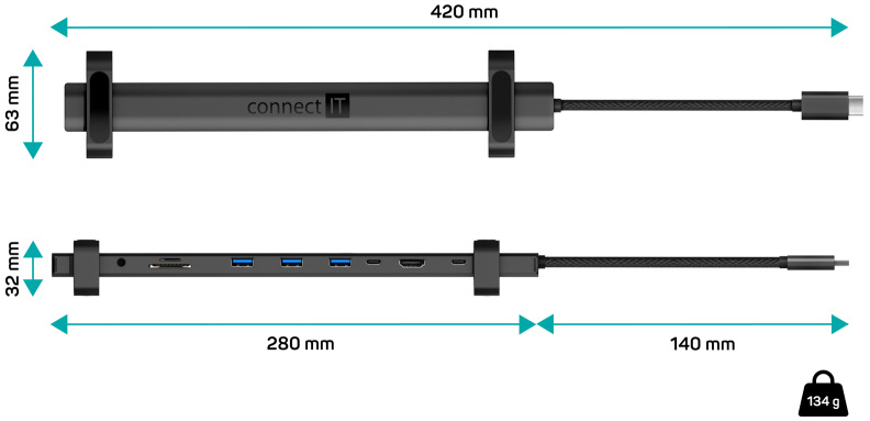 Dokovacia stanica Connect IT USB-C Multi10v1 antracitová farba CONNECT IT Multi10IN1 USB-C, antracitová