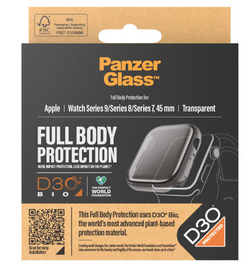 Ochranné puzdro PanzerGlass Full Protection na Apple Watch 7/8/9 (45 mm) priehľadné