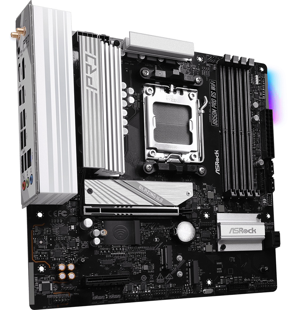 Základná doska ASRock B850M PRO RS WIFI Základná doska ASRock B850M Pre RS WIFI pre AMD AM5 v čierno-striebornom prevedení s podporou DDR5