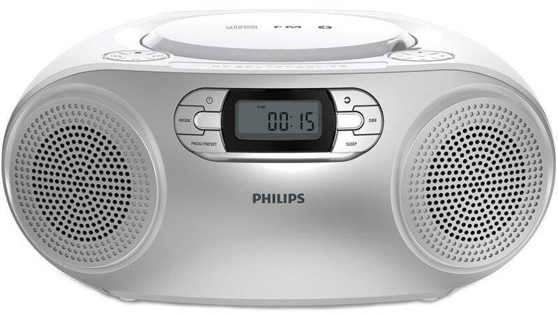 Strieborný prenosný rádioprijímač Philips TAZ2000 s CD prehrávačom z čelného pohľadu
