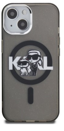 Kryt na mobil Karl Lagerfeld IML Glitter Karl and Choupette Sketch MagSafe na Apple iPhone 15 čierny Kryt na mobil Karl Lagerfeld IML Glitter Karl and Choupette Sketch MagSafe na Apple iPhone 15 čierny