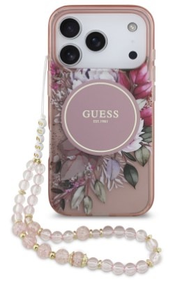 Kryt na mobil Guess IML Flowers Strap MagSafe na Apple iPhone 17 Pro ružový Kryt na mobil Guess IML Flowers Strap MagSafe na Apple iPhone 17 Pro ružový