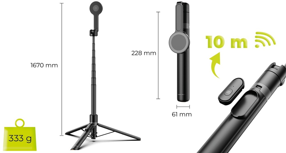 Selfie tyč Mobile Origin Magnetic Selfie Stick Tripod S2 čierna