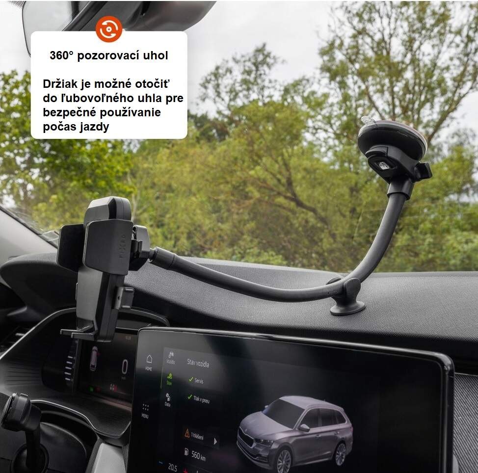Držiak na mobil FIXED Iconiq Flex XL s flexibilnou ohybnou nohou na sklo alebo na palubnú dosku čierny