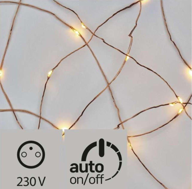 Vianočné osvetlenie EMOS 100 LED nano reťaz medená, 10 m, vonkajšia aj vnútorná, teplá biela, časovač