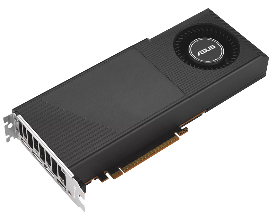 Grafická karta Asus Radeon Turbo AI Pro R9700 s radiálnym ventilátorom a čiernym krytom