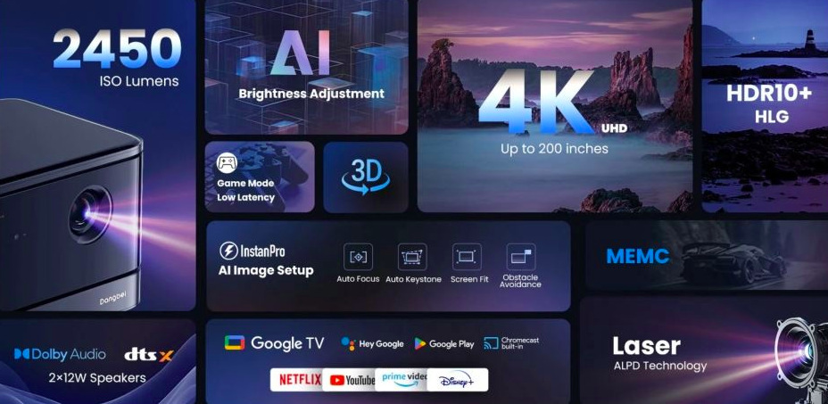 Projektor Dangbei Mars 2 Lite čierny Projektor Dangbei Mars 2 Lite DLP, UHD, LAN, 3D, 16:9, 4:3,