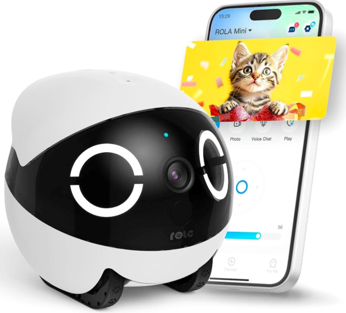 IP kamera Enabot ROLA Mini biela IP kamera Enabot ROLA Mini ovládaná cez mobilnú aplikáciu so zobrazením živého prenosu v telefóne