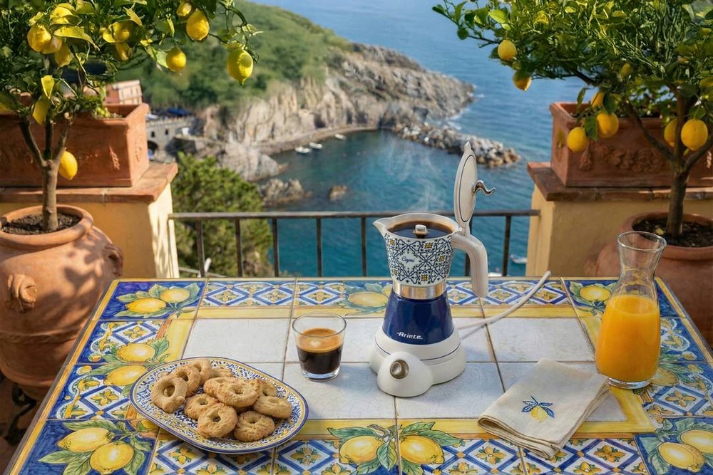Moka kanvica Ariete Capri ART 1358/CA biely/modrý Moka kanvica designu Capri.