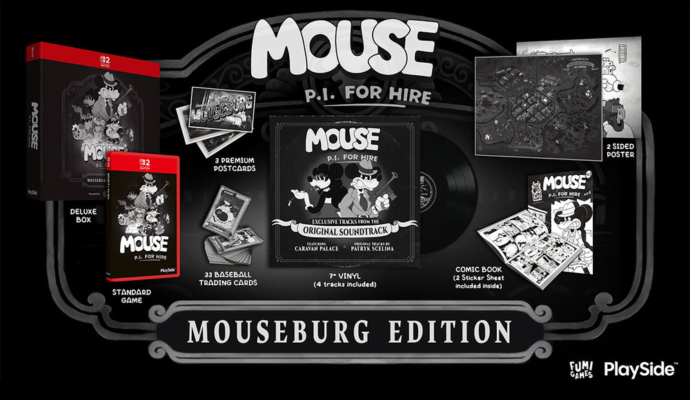 Obsah edície hry Mouse P.I. for Hire - Mouseburg Edition.
