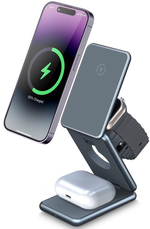 Bezdrôtová nabíjačka WG Tower of Charge 3v1 - šedá