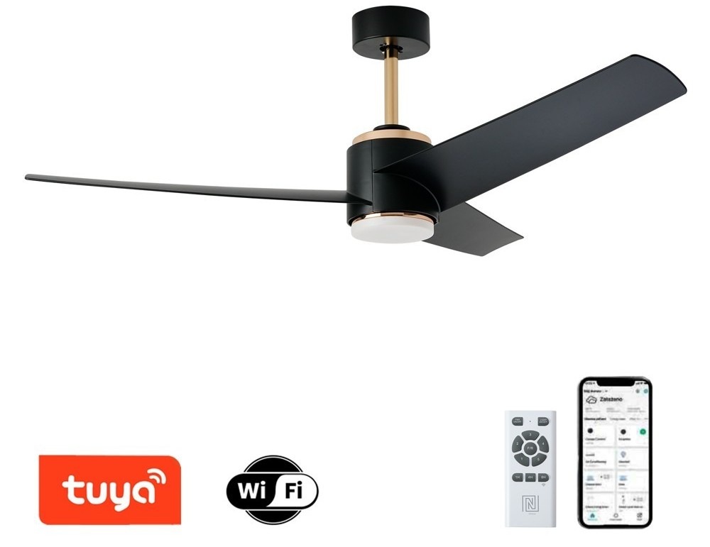 Stropné svietidlo IMMAX NEO LITE BEAUTY SMART LED s ventilátorom, 18W, Wi-Fi, TUYA - čierne/zlaté