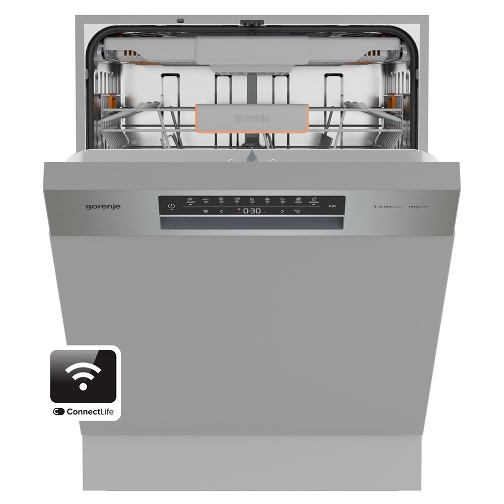 Predný pohľad na vstavanú umývačku Gorenje GI673B90X.