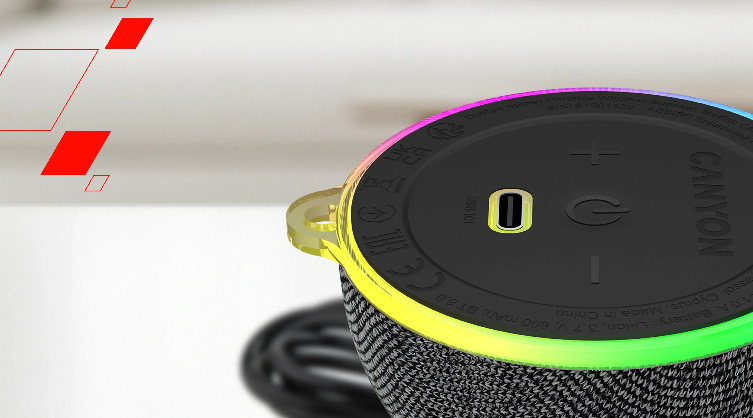 Prenosný reproduktor Canyon OnMove 13 čierny CANYON OnMove 13 zaujme 600mAh batérií aj rýchlym nabíjaním cez USB-C