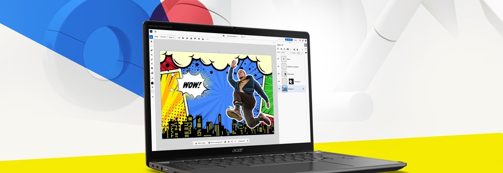Notebook Acer Chromebook Plus Spin 514 pri úprave grafiky v aplikácii na displeji