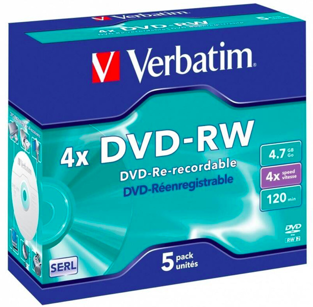 Disk Verbatim DVD-RW SERL 4,7GB, 4x, jewel case 5 ks Disk Verbatim DVD-RW SERL 4,7GB, 4x, jewel case 5 ks