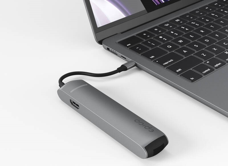 USB Hub Epico 6in1 Aluminium 8K USB-C / 1× USB-C, 2× USB 3.0, HDMI, microSD, SD - šedý