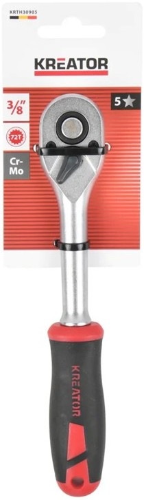 Račňa Kreator KRTH30905 3/8" 72T s tlačidlom pre uvoľnenie nástavcov a prepínacou páčkou