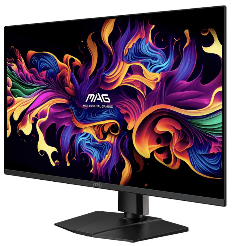 Herný monitor MSI MAG 321UP QD-OLED X24 čierny Čierny herný monitor MSI MAG 321UP QD-OLED X24 z predného bočného pohľadu