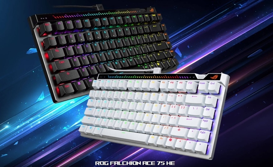 Čierna a biela varianta Asus ROG Falchion ACE 75 HE s hornou RGB lištou