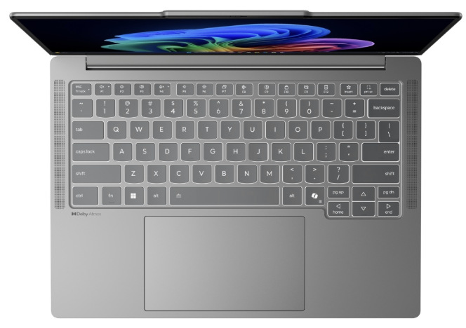 Notebook Lenovo IdeaPad Pro 5 14AKP10 sivý Pohľad zhora na klávesnici a veľký touchpad notebooku Lenovo IdeaPad Pro 5 14AKP10