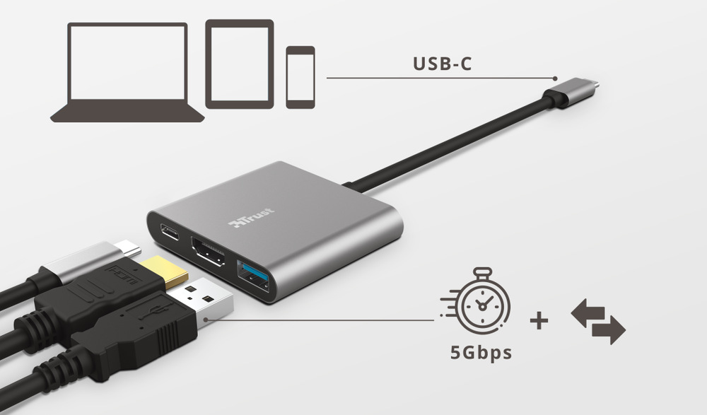 USB Hub Trust Dalyx 3v1 USB-C/USB, HDMI, USB-C PD 100W sivý USB Hub Trust Dalyx 3v1 USB-C/USB, HDMI, USB-C PD 100W sivý