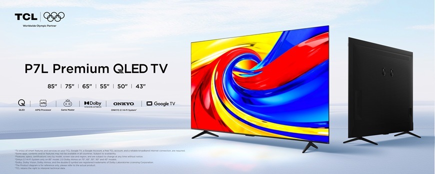 Televízor TCL 75P7L Televízia TCL 75P7L Premium QLED s 4K rozlíšením, Google TV a Dolby Vision, ukážka moderného dizajnu a živého farebného obrazu.